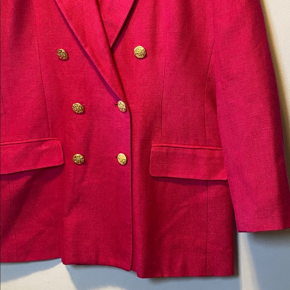 Vintage Woven Silk Blazer Doncaster Women’s 12 Pink Gold Buttons 90s Oversized - Picture 5 of 15